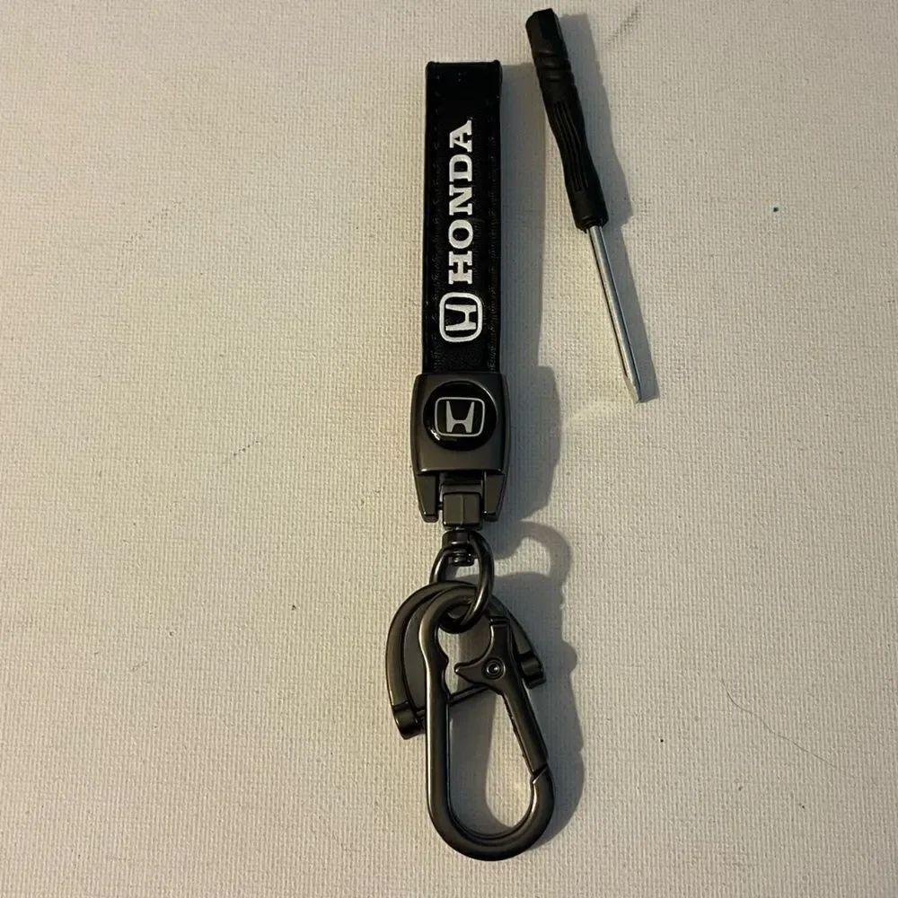 Honda Logo Key Fob Keychain in Black Leather NWT